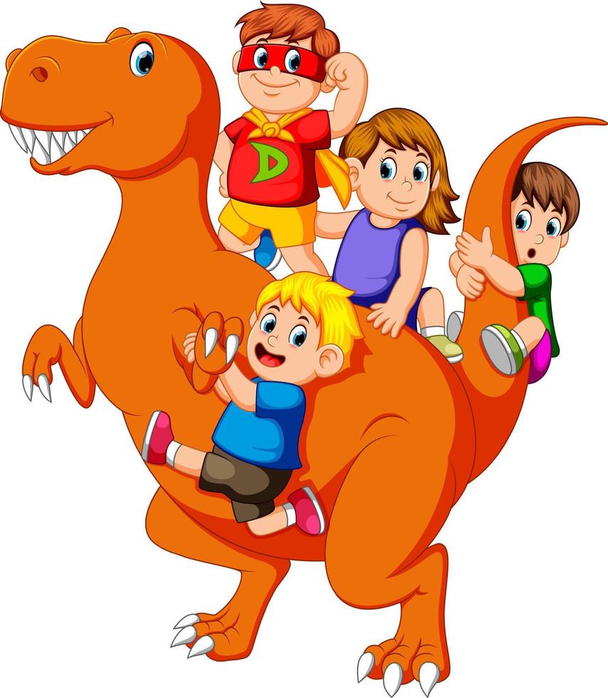 the children and some of them use the costume and they get into the Tyrannosaurus Rex's body and then some of them holding his tail vector