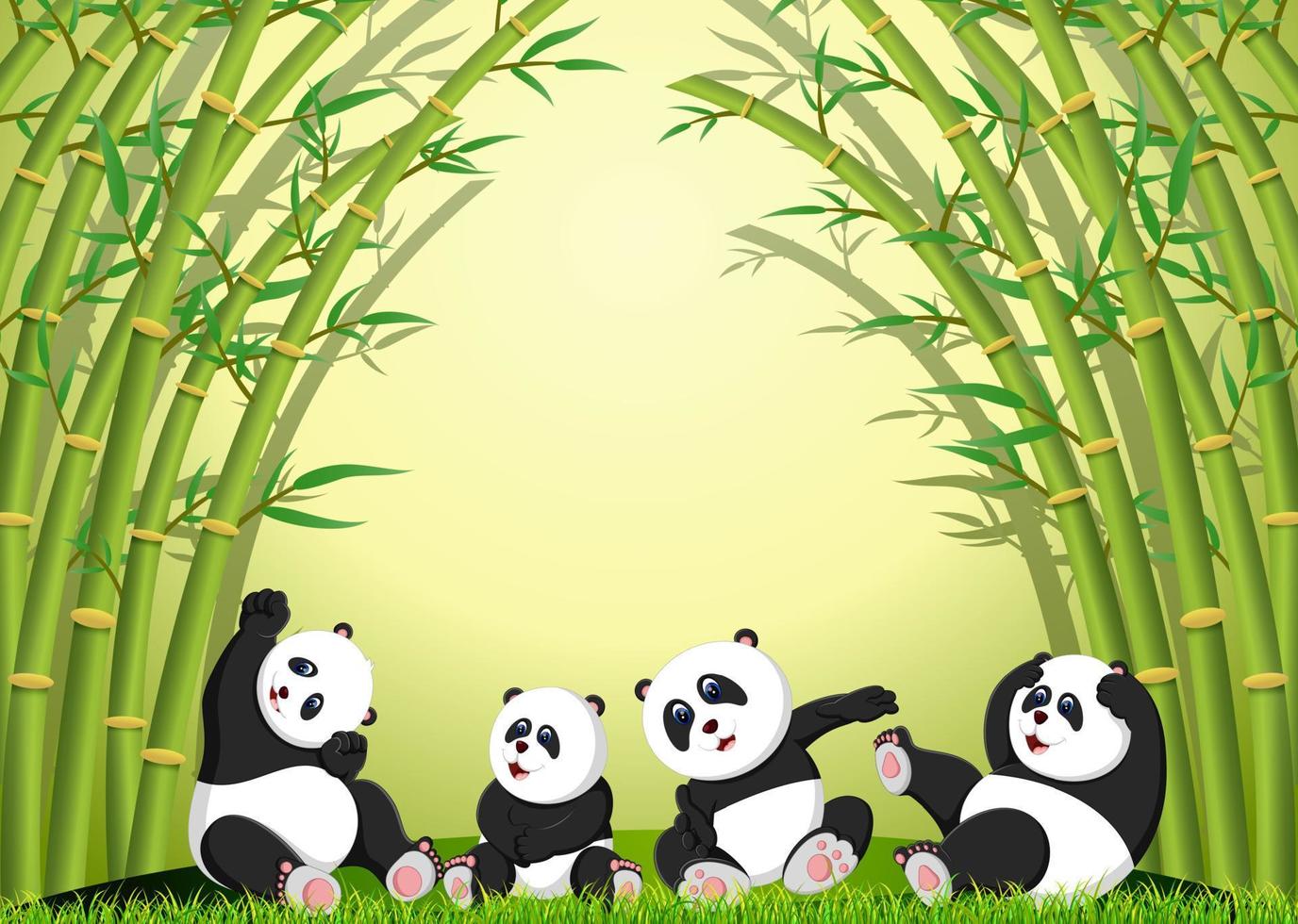 the panda action playing together under the bamboo vector