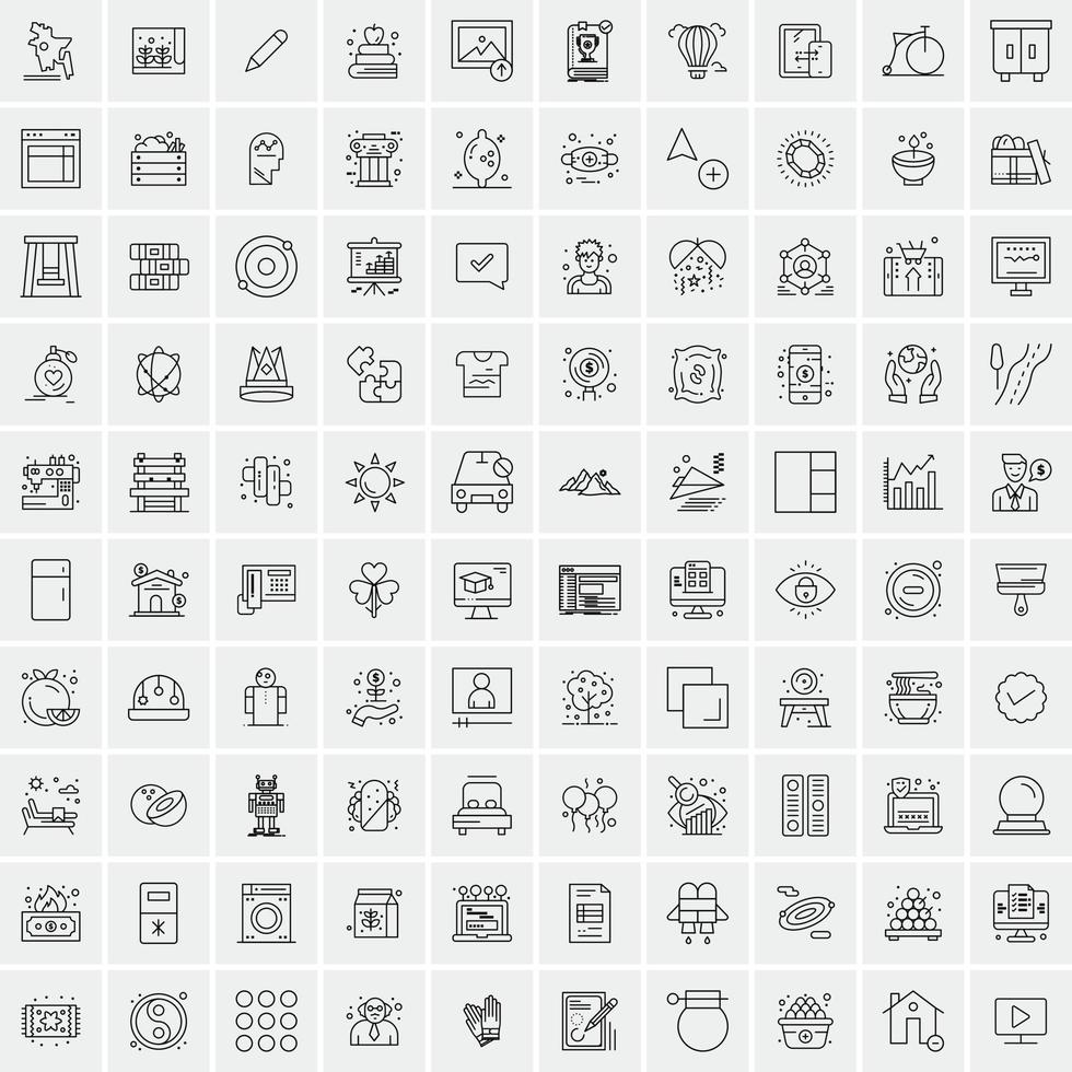 conjunto de 100 iconos de línea de negocios creativos vector