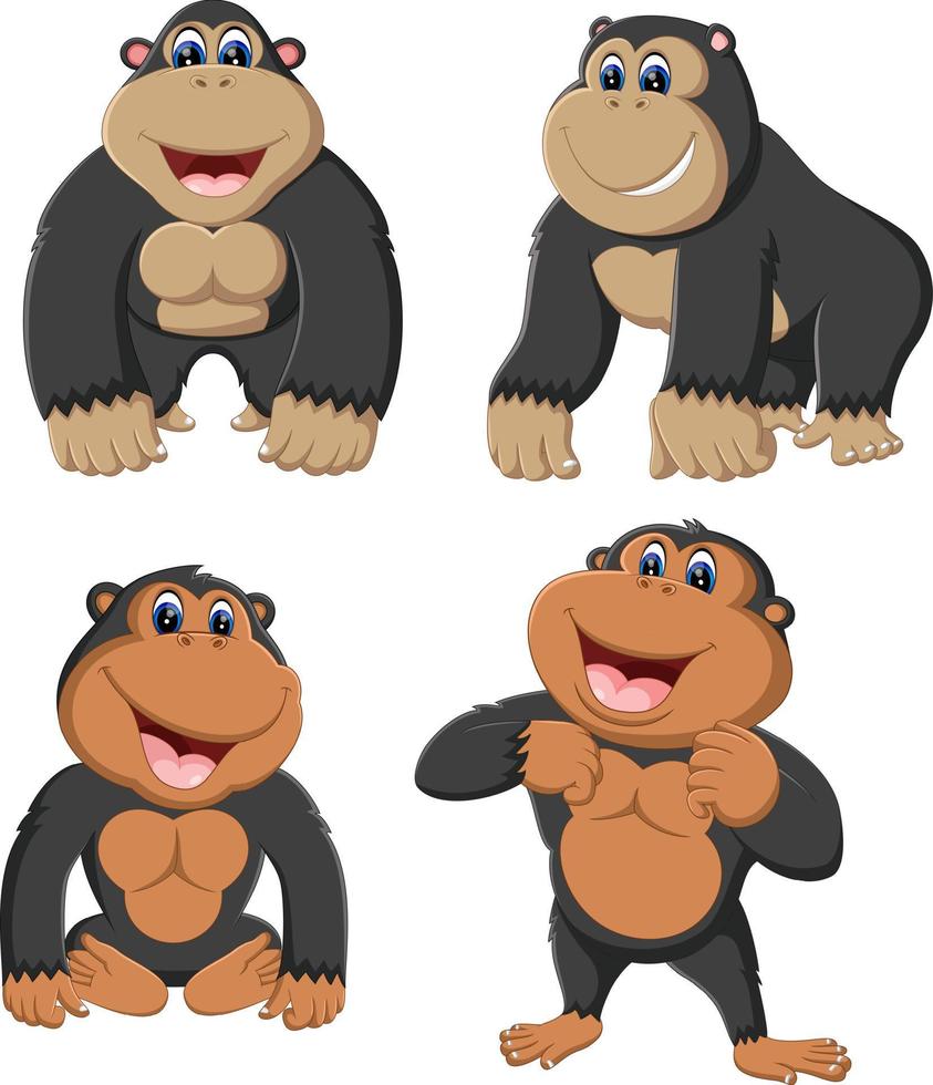 the collection of the gorilla in the different posing and happy face vector