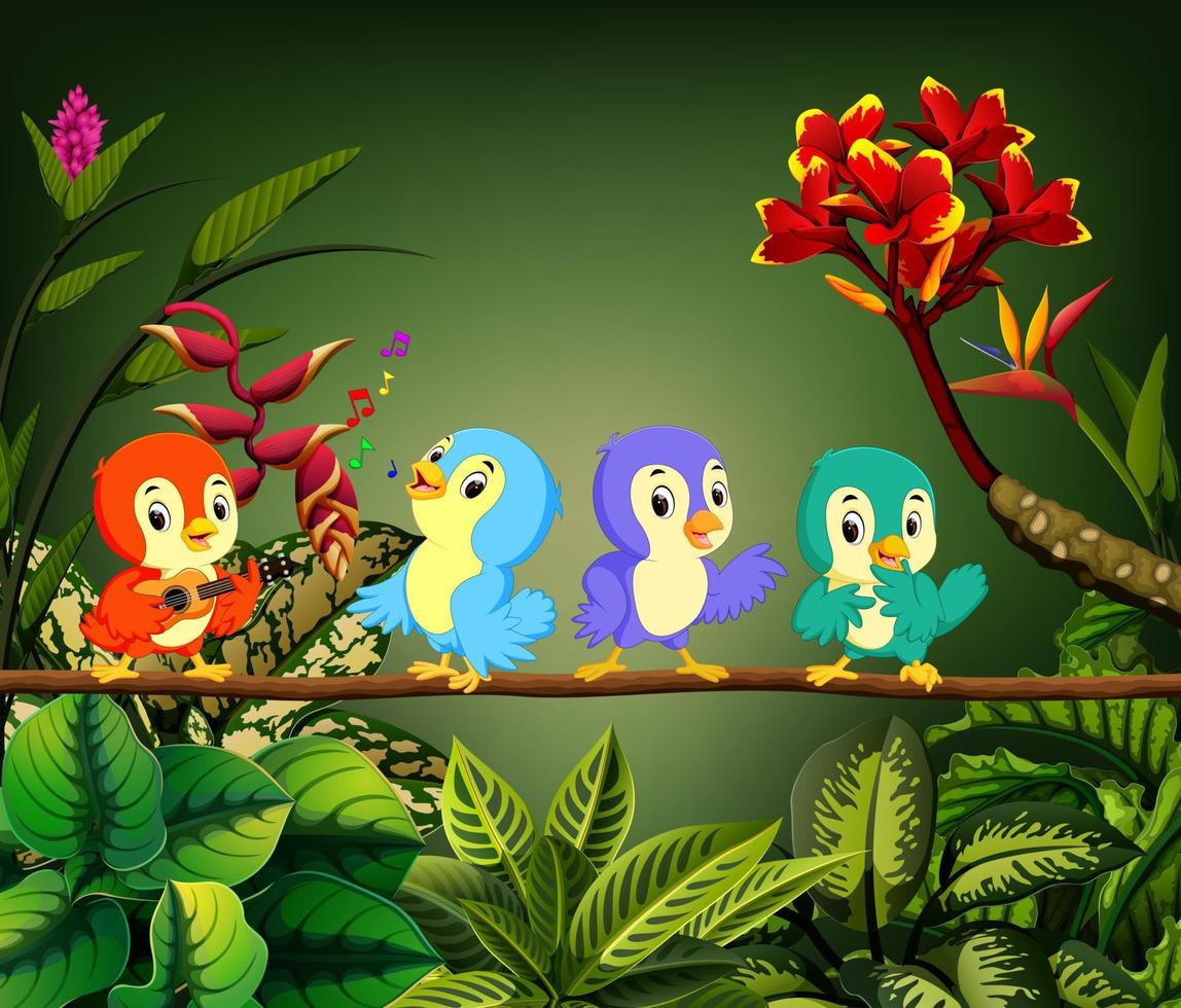 the little birds sing the song in the forest vector