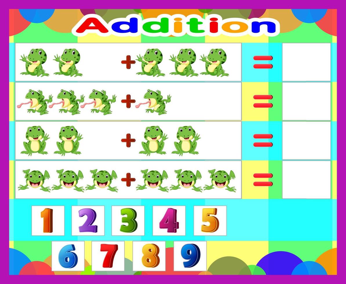 Additional game frog cartoon, math educational game for children vector