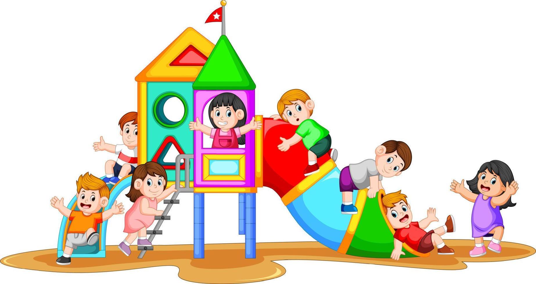 the children playing in the playground with their friend with the happy faces vector