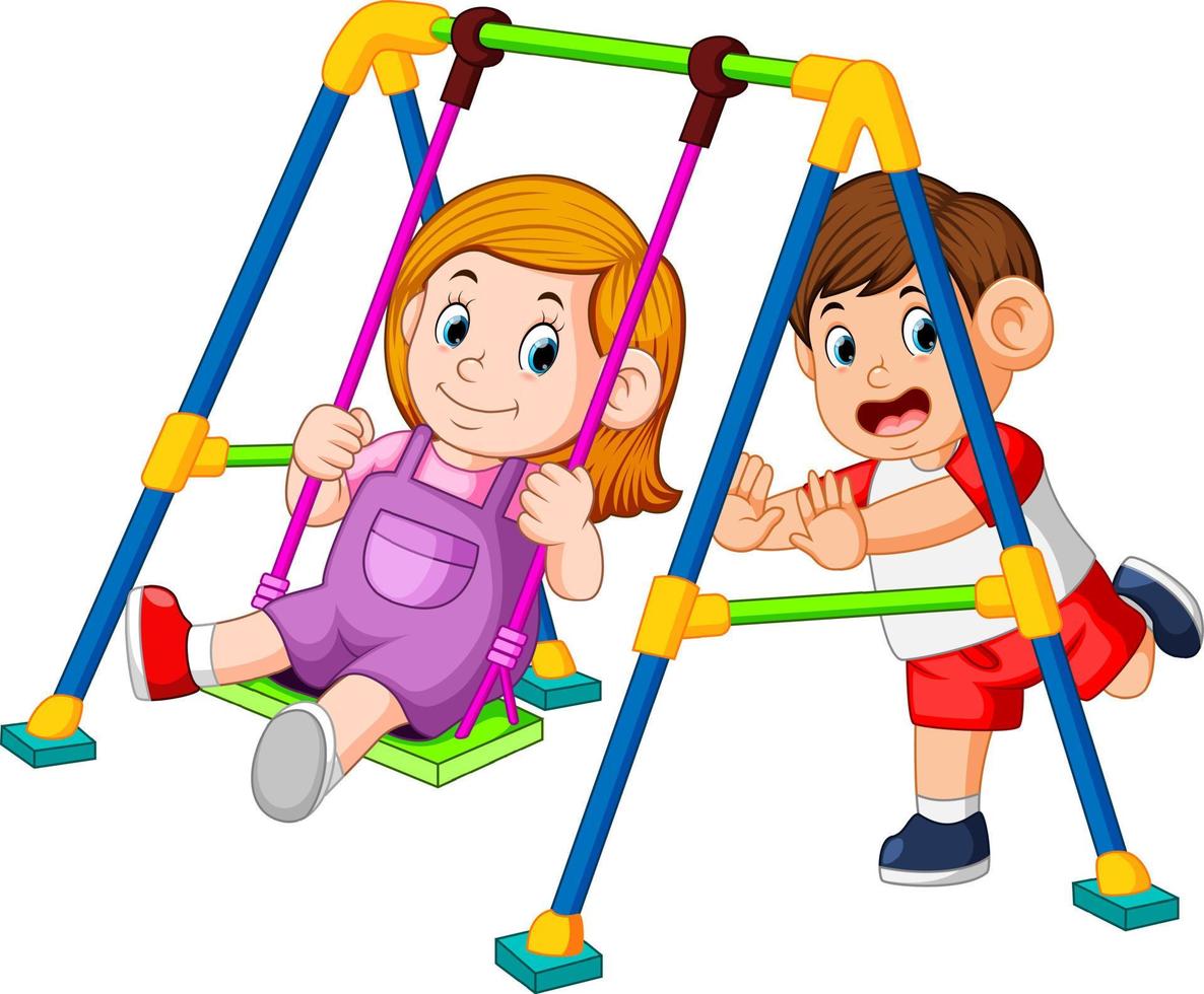 the children have fun playing swings vector