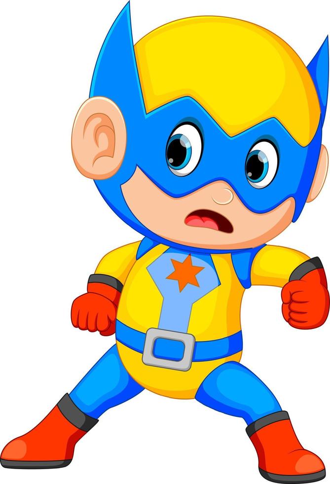 Funny little power super hero child vector