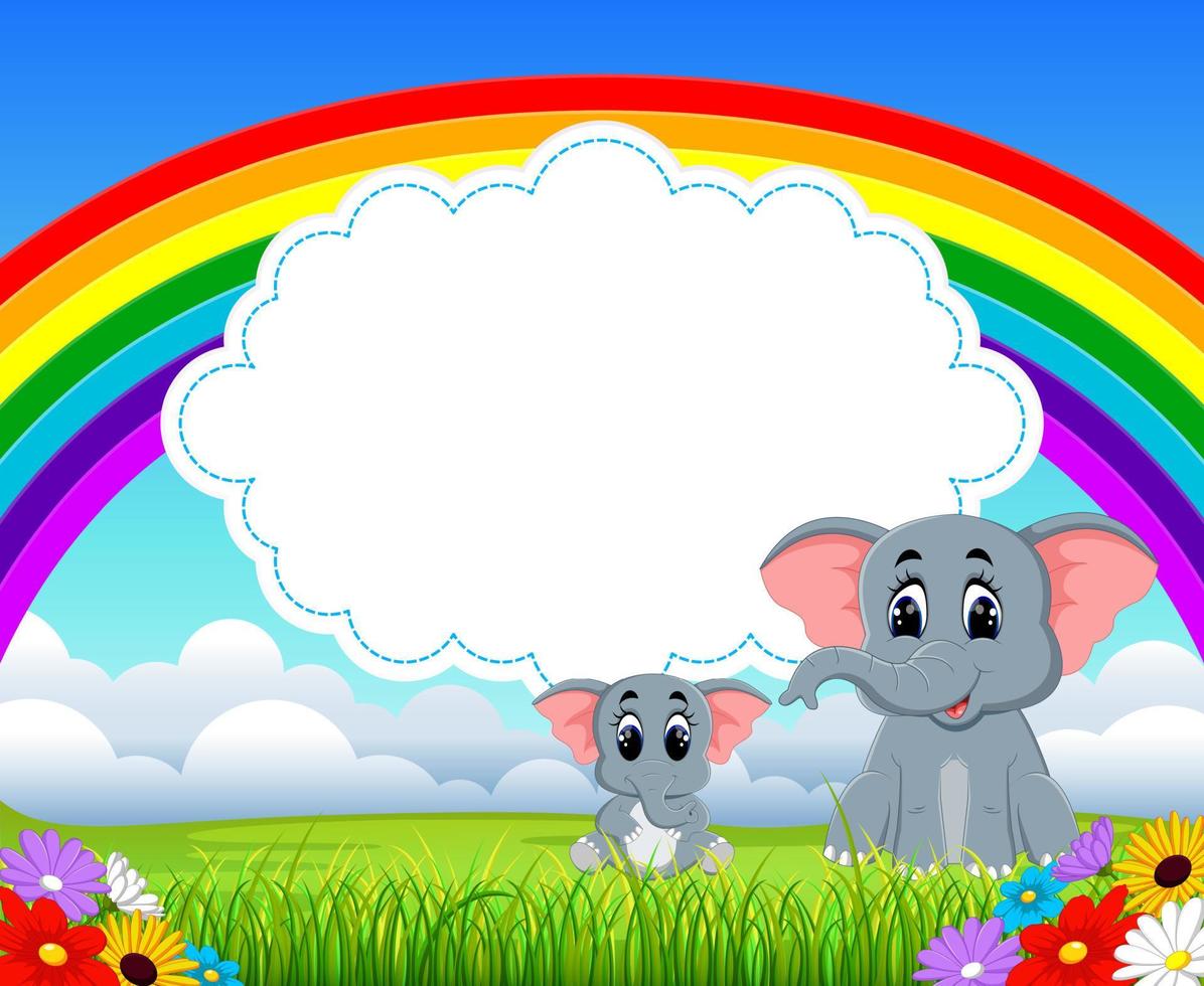 the nature blue sky view with the cloud board blank space and two elephant vector