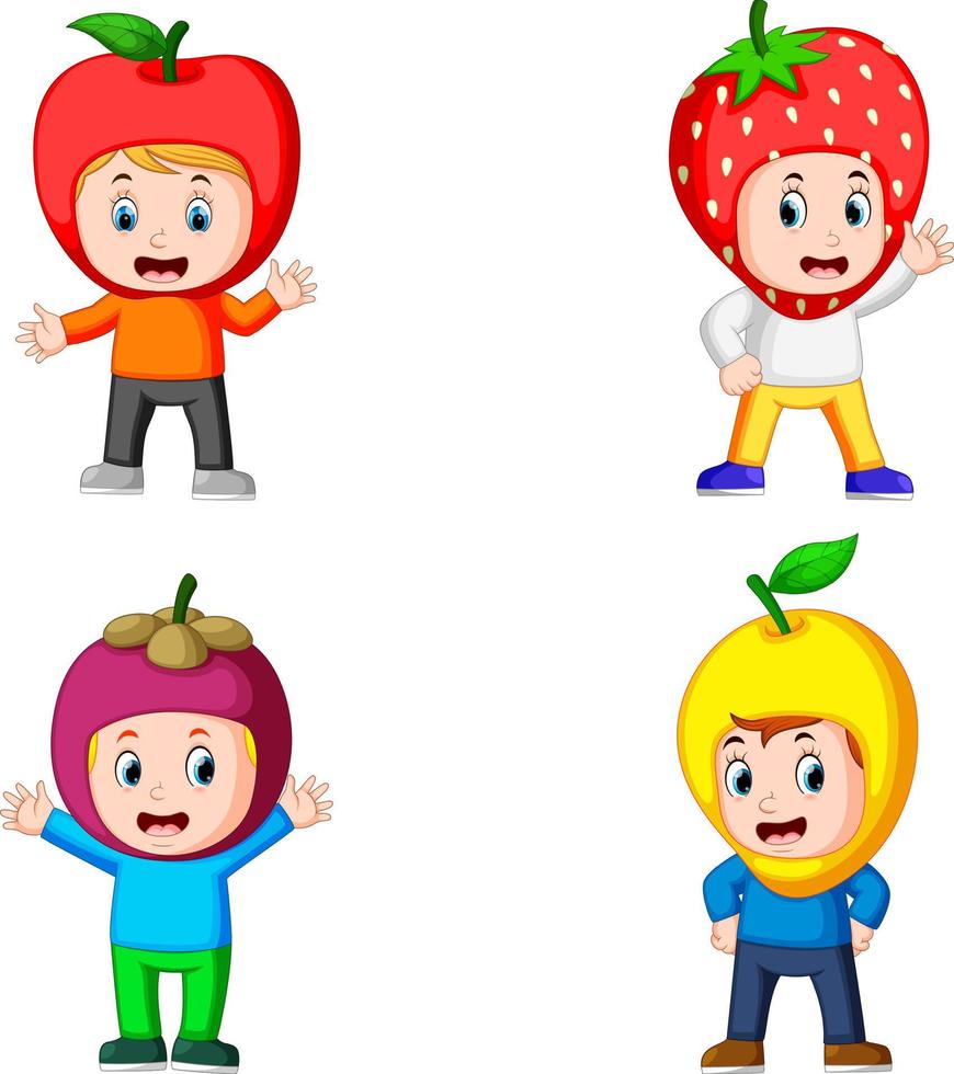 the collection of the cute boys using the fruits costume with different variant vector