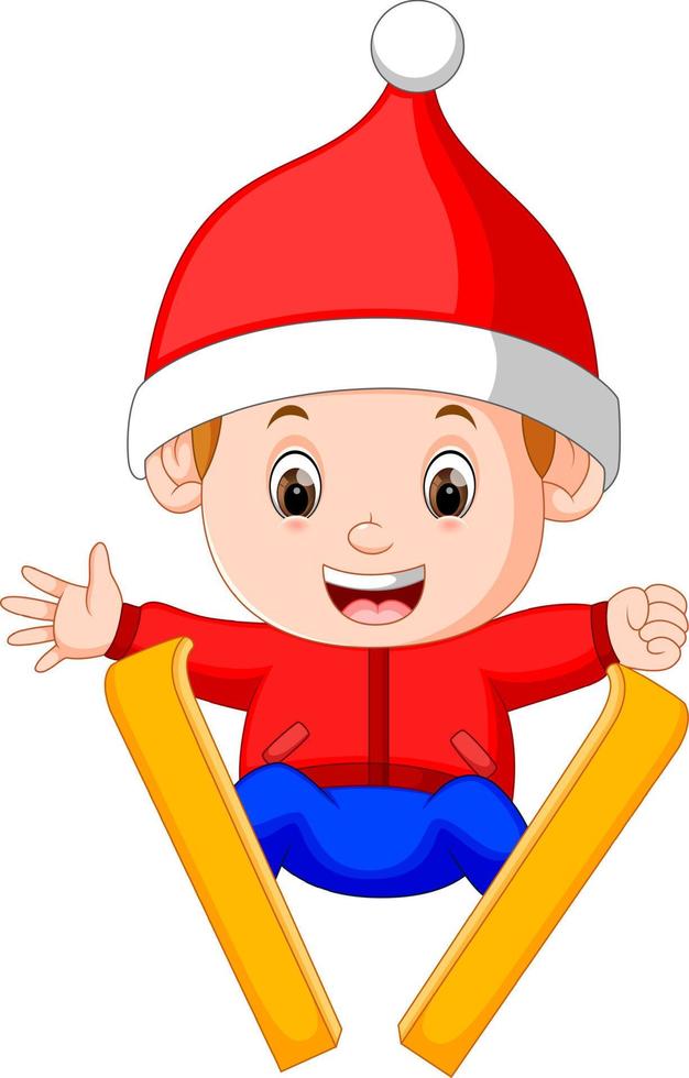 Boy ski jumping vector