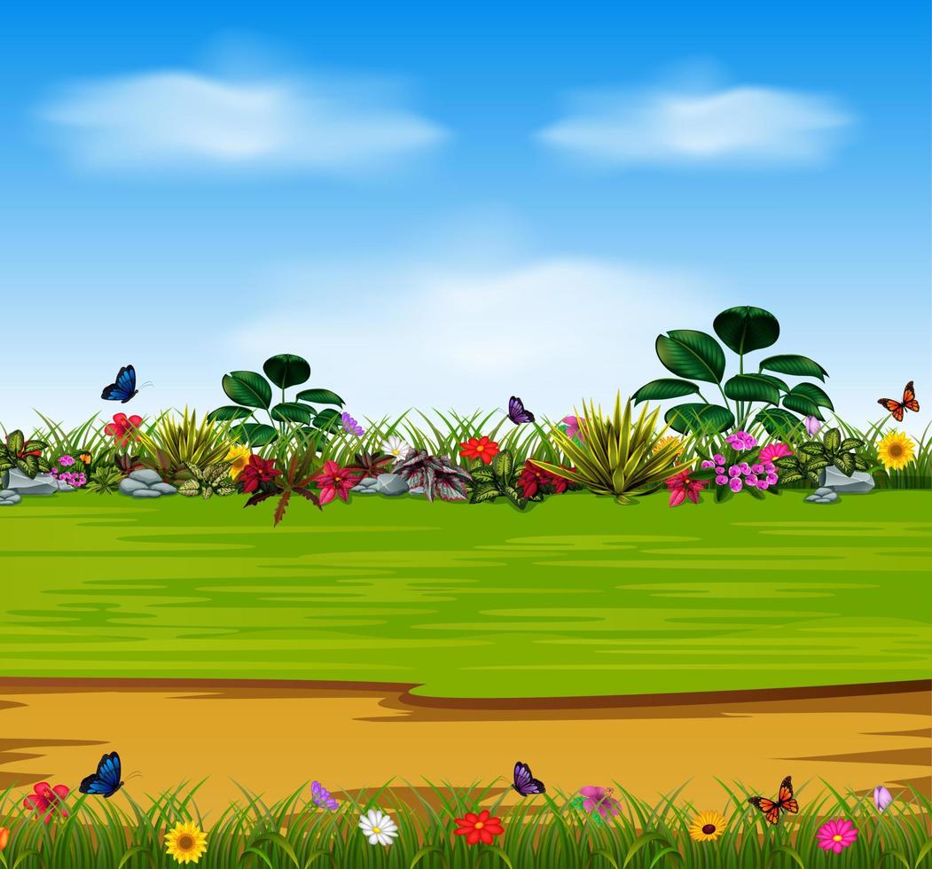 a nature scene with the beautiful garden flowers vector