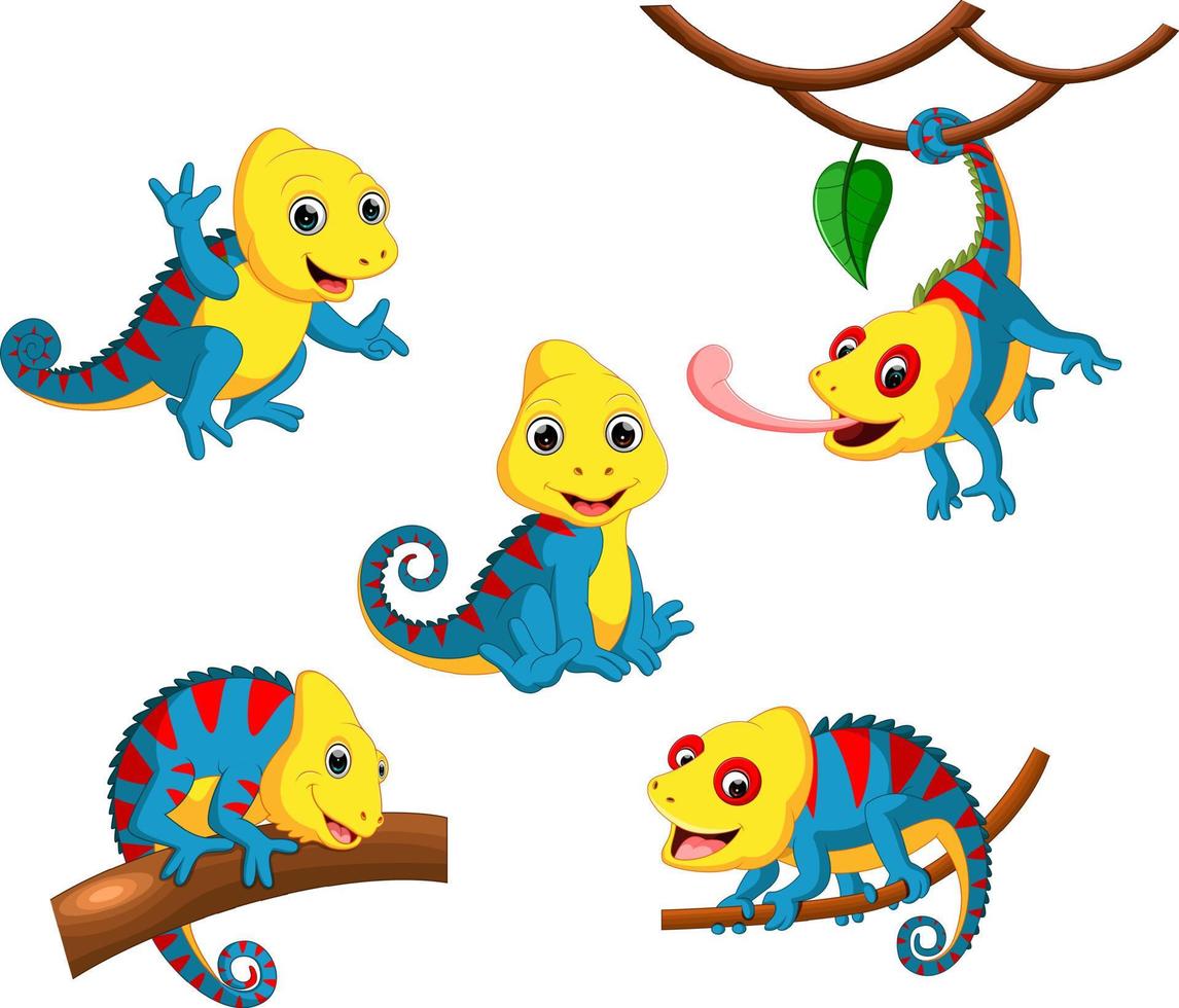 the collection of the chameleon with the fullcolour and different posing vector