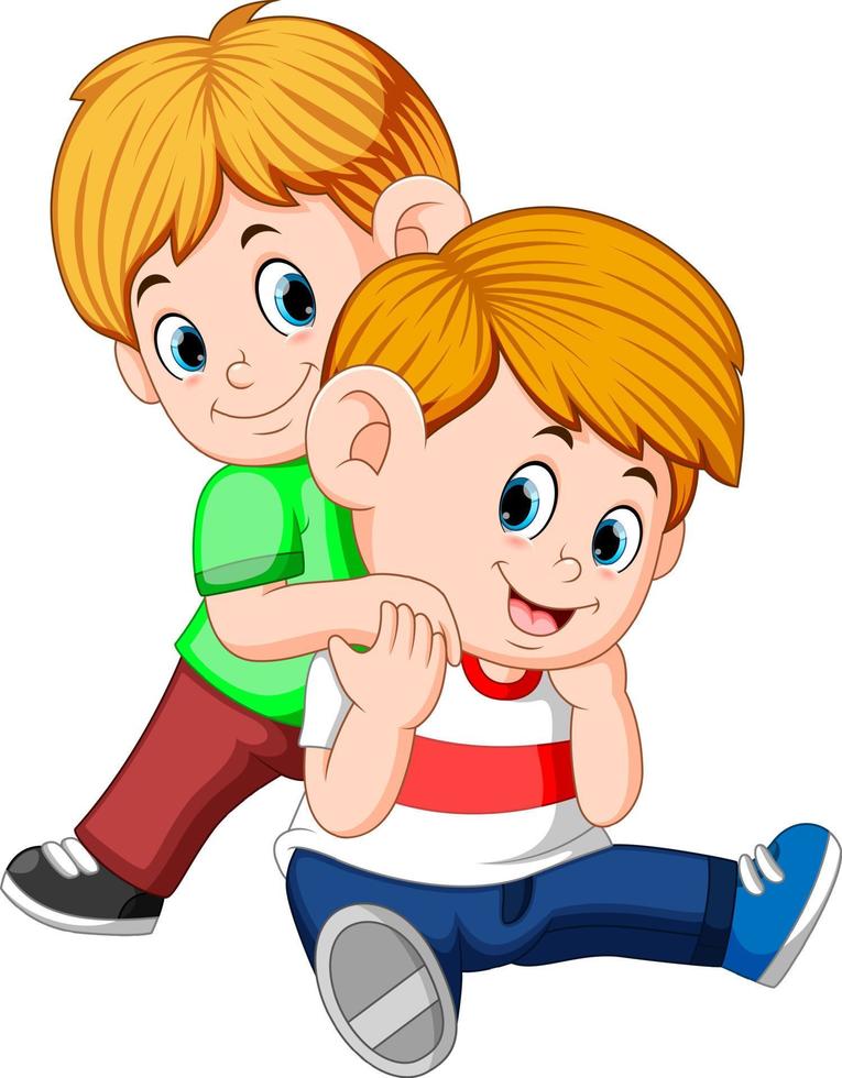 niño y su hermano en su espalda jugando juntos vector