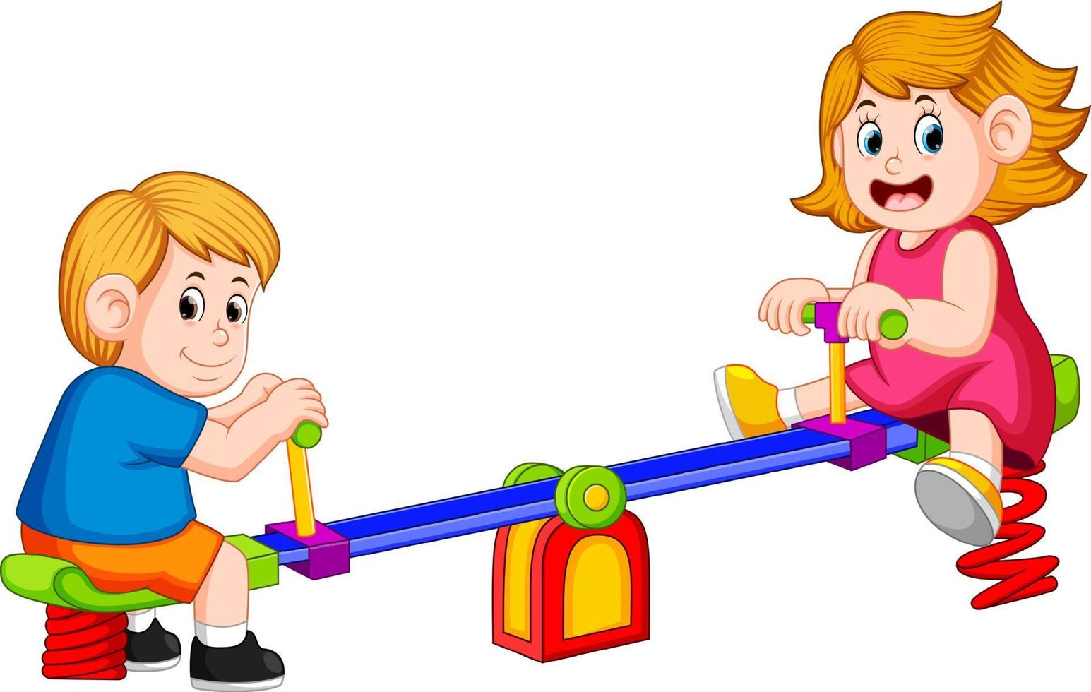 children play see saw with pleasure vector