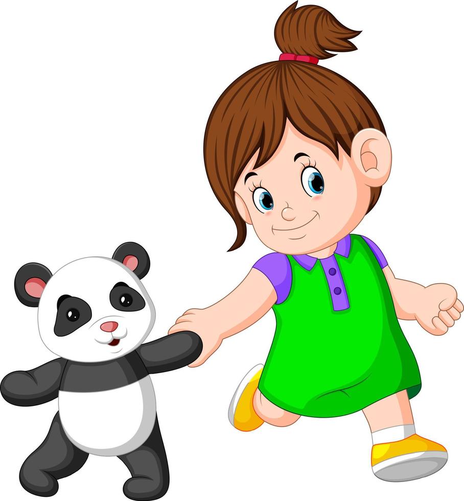 a una niña le gusta jugar con los muñecos panda vector