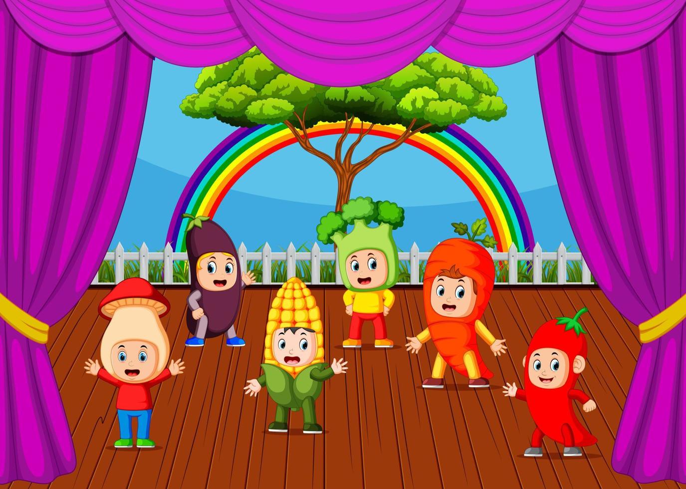 a cute kids wearing vegetable costume collections vector