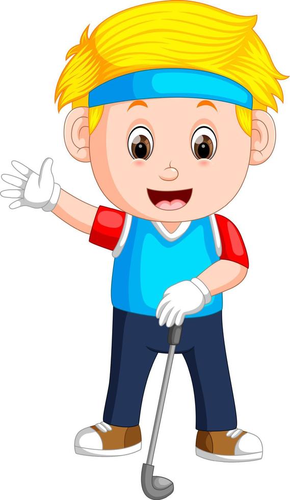 the profesional boy playing golf with the good posing vector