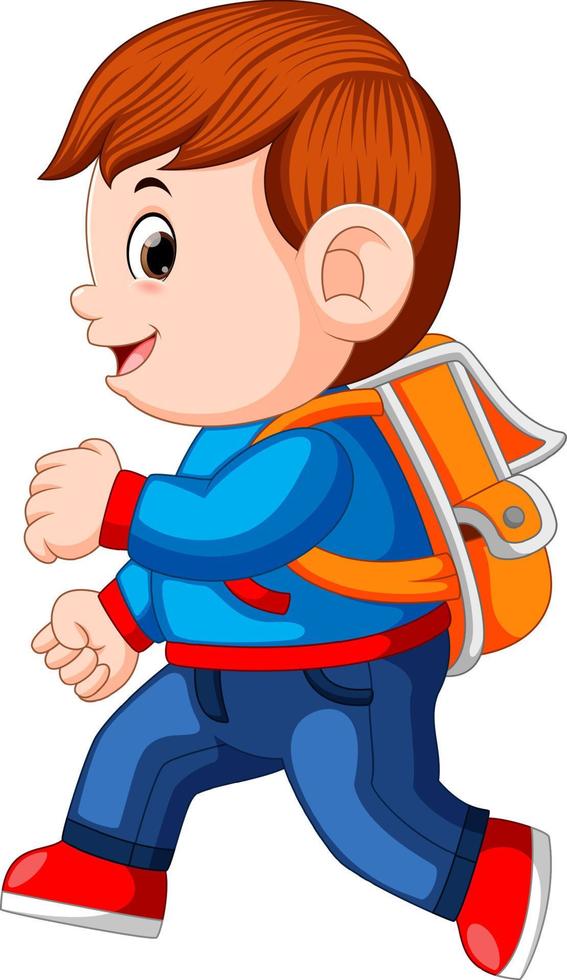 a schoolboy with backpacks walking vector