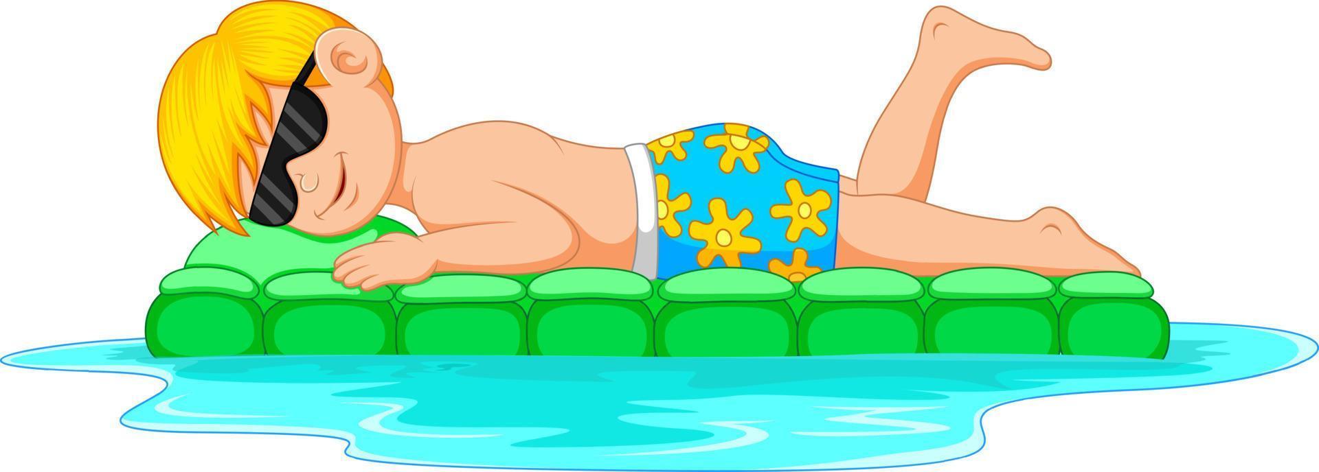 young man relaxing on inflatable mattress vector