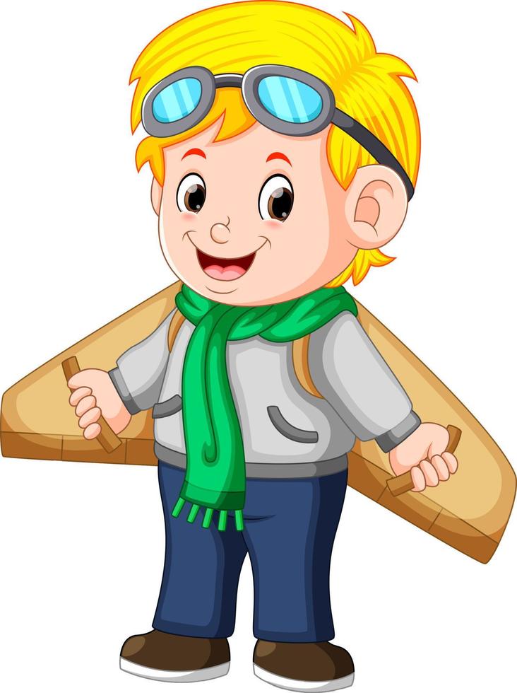 Cute little boy playing with plane toys vector