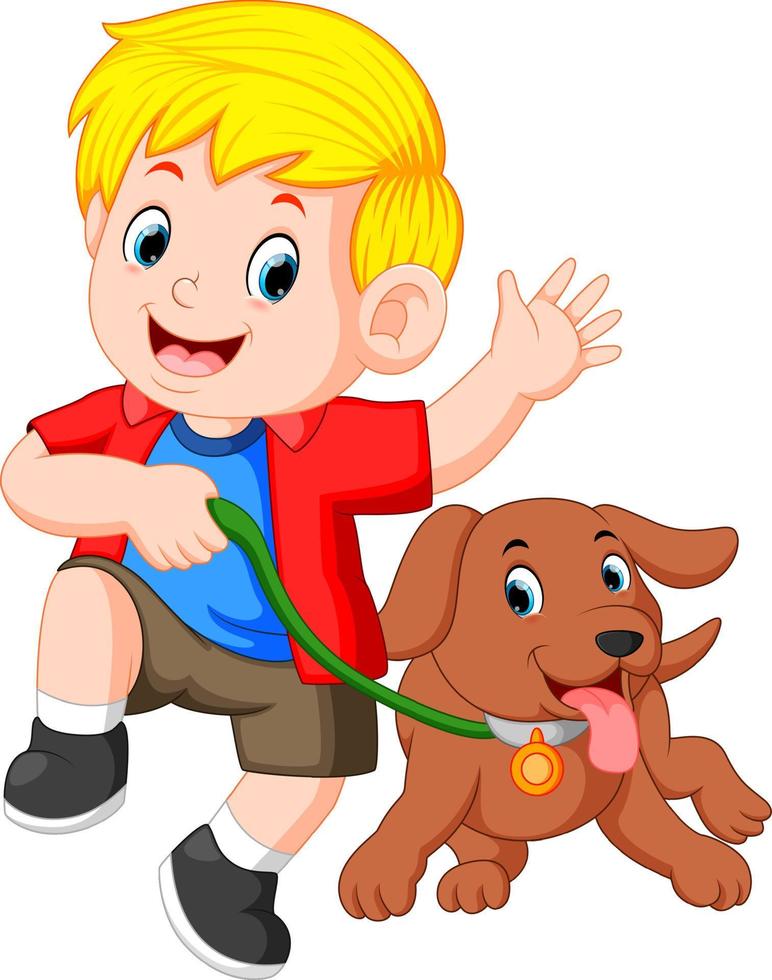 Little boy running with dog vector