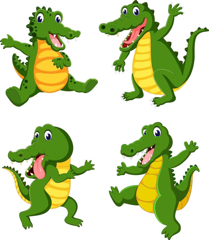 the collection of the big crocodilies in the different posing vector