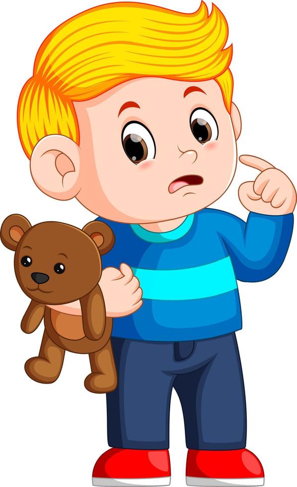 boys with cute brown teddy bears vector