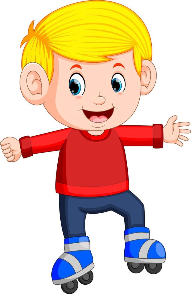 Boy riding on roller skates vector