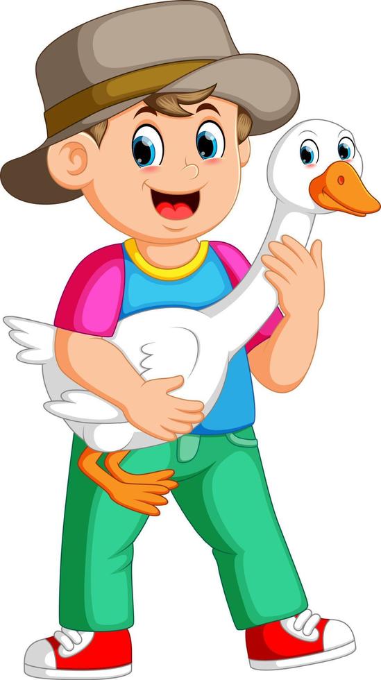 a Farm boy holding a goose vector