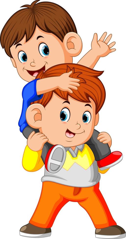 a happy little boy carrying her brother 13330527 Vector Art at Vecteezy
