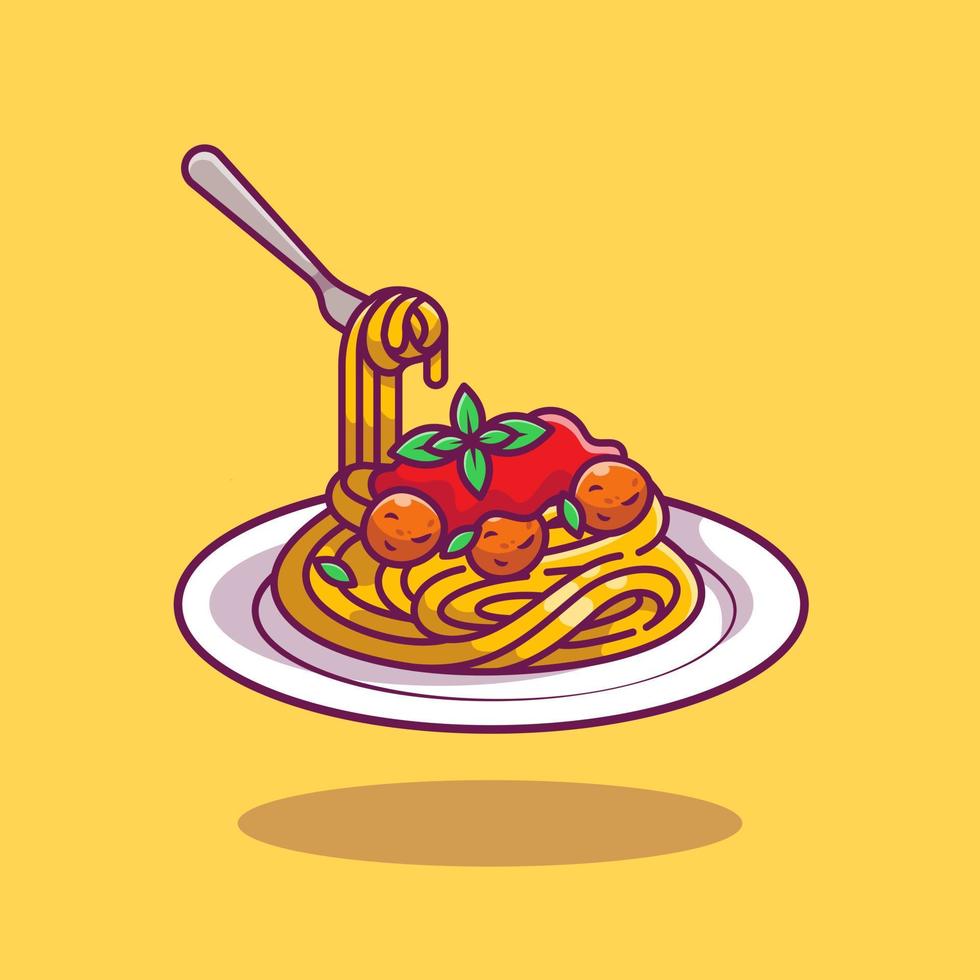 Spaghetti Cartoon Vector Icon Illustration. Pasta Food Icon Concept Isolated Premium Vector. Flat Cartoon Style