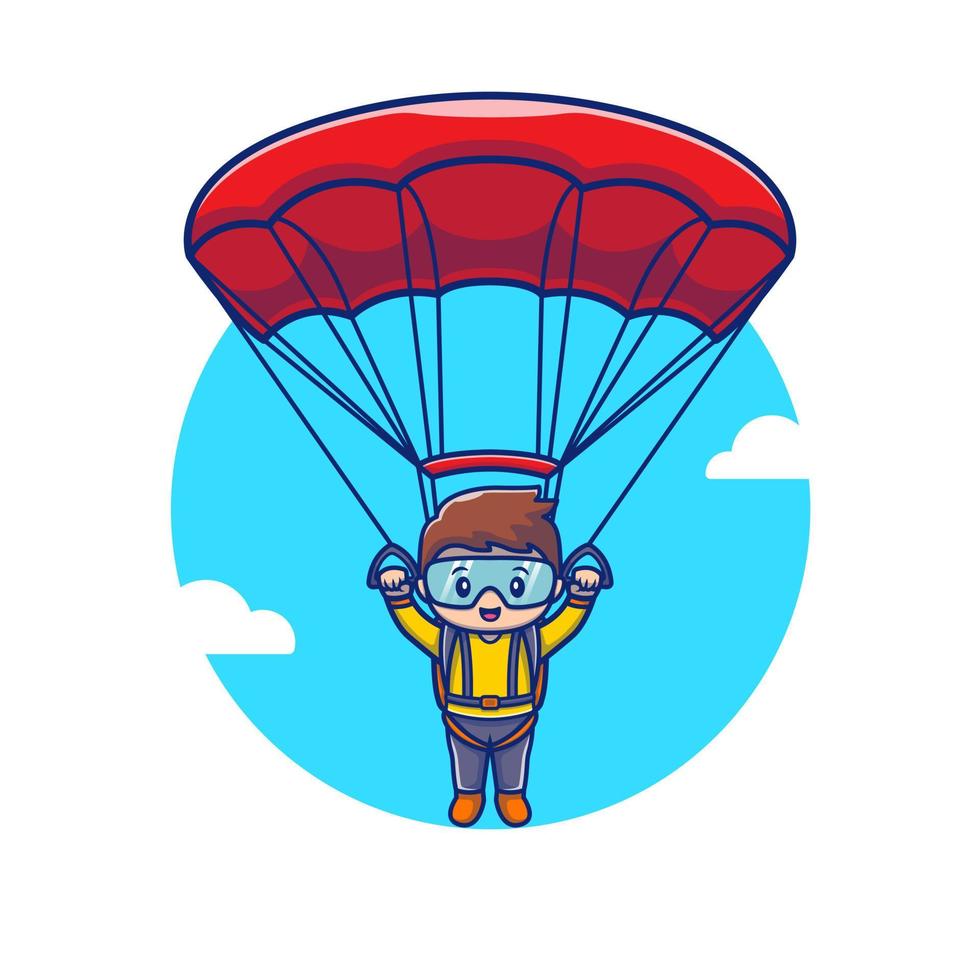 Cute People Parachuting Cartoon Vector Icon Illustration. People Sport Icon Concept Isolated Premium Vector. Flat Cartoon Style