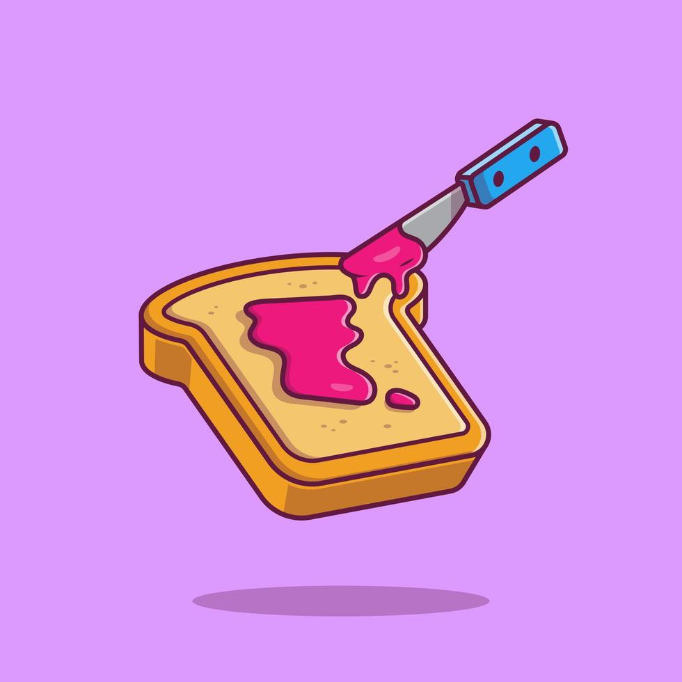 Bread With Strawberry Jam Cartoon Vector Icon Illustration. Breakfast Food Icon Concept Isolated Premium Vector. Flat Cartoon Style