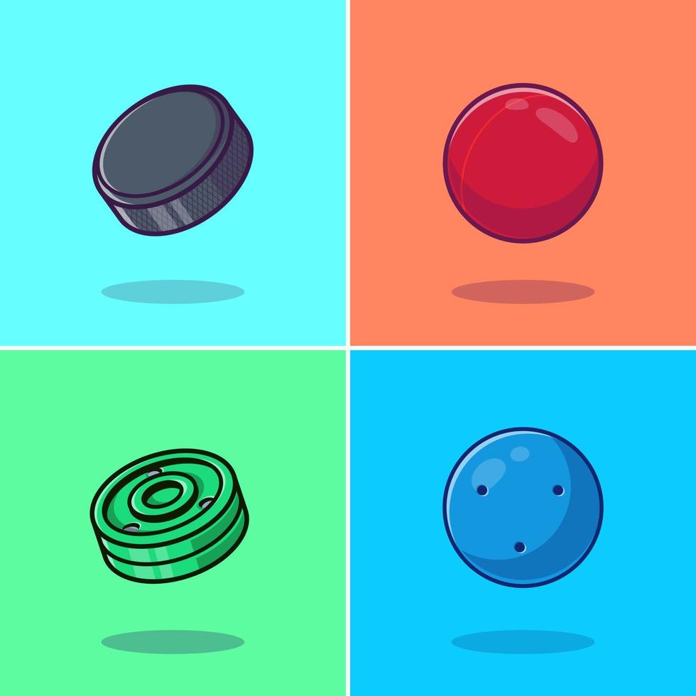 Set of hockey puck cartoon illustration. Premium Cartoon Vector Icon Illustration. Sport Object Icon Concept Isolated Premium Vector. Flat Cartoon Style