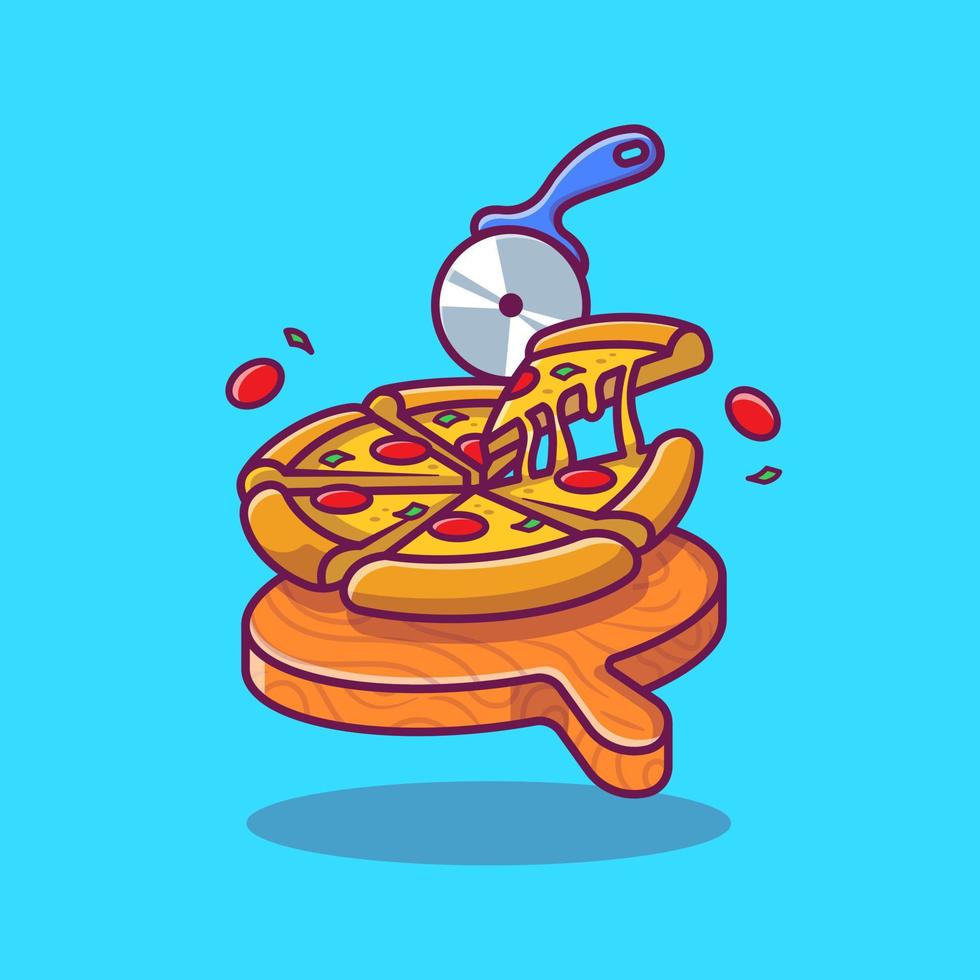 Pizza Slice Melted Cartoon Vector Icon Illustration. Fast Food Icon Concept Isolated Premium Vector. Flat Cartoon Style