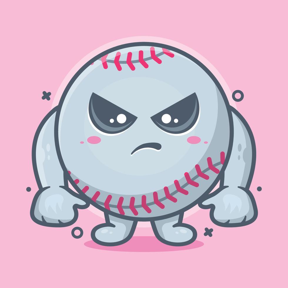 mascota de personaje de pelota de béisbol seria con expresión enojada dibujos animados aislados en diseño de estilo plano vector