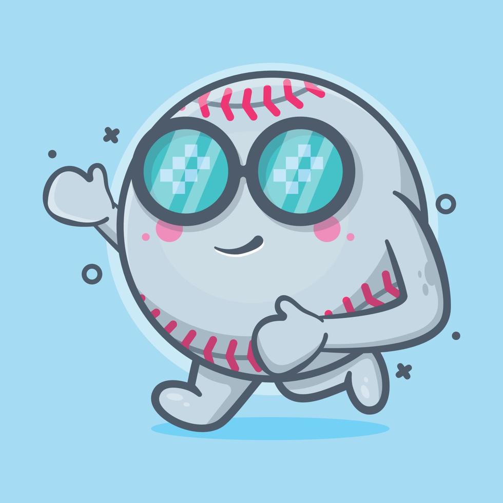 linda mascota de personaje de pelota de béisbol ejecutando dibujos animados aislados en diseño de estilo plano vector