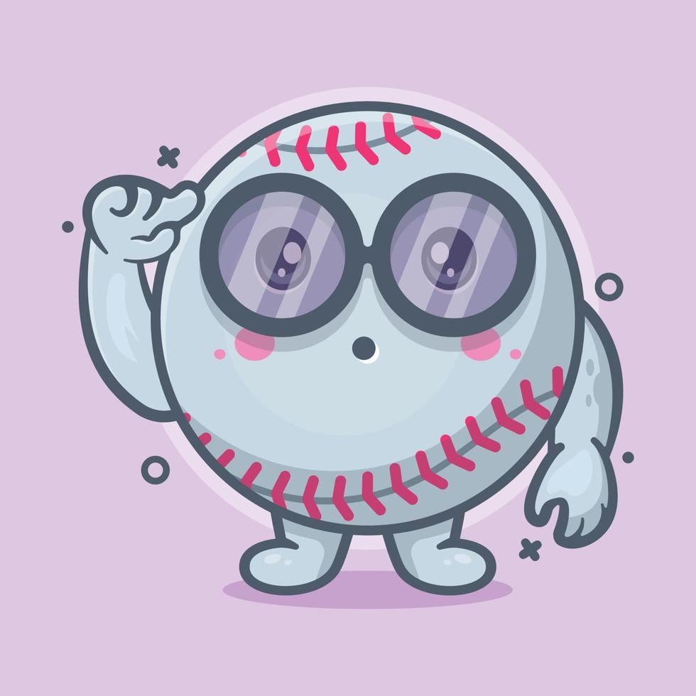 mascota de personaje de pelota de béisbol inteligente con expresión de pensamiento dibujos animados aislados en diseño de estilo plano vector