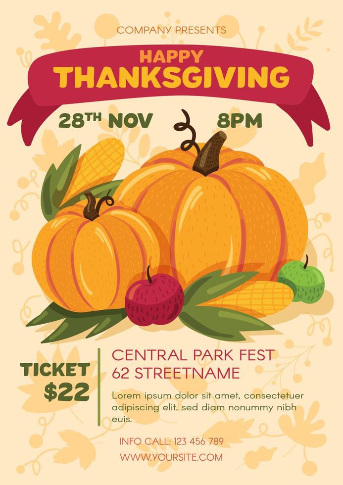 Happy thanksgiving day party poster template vector