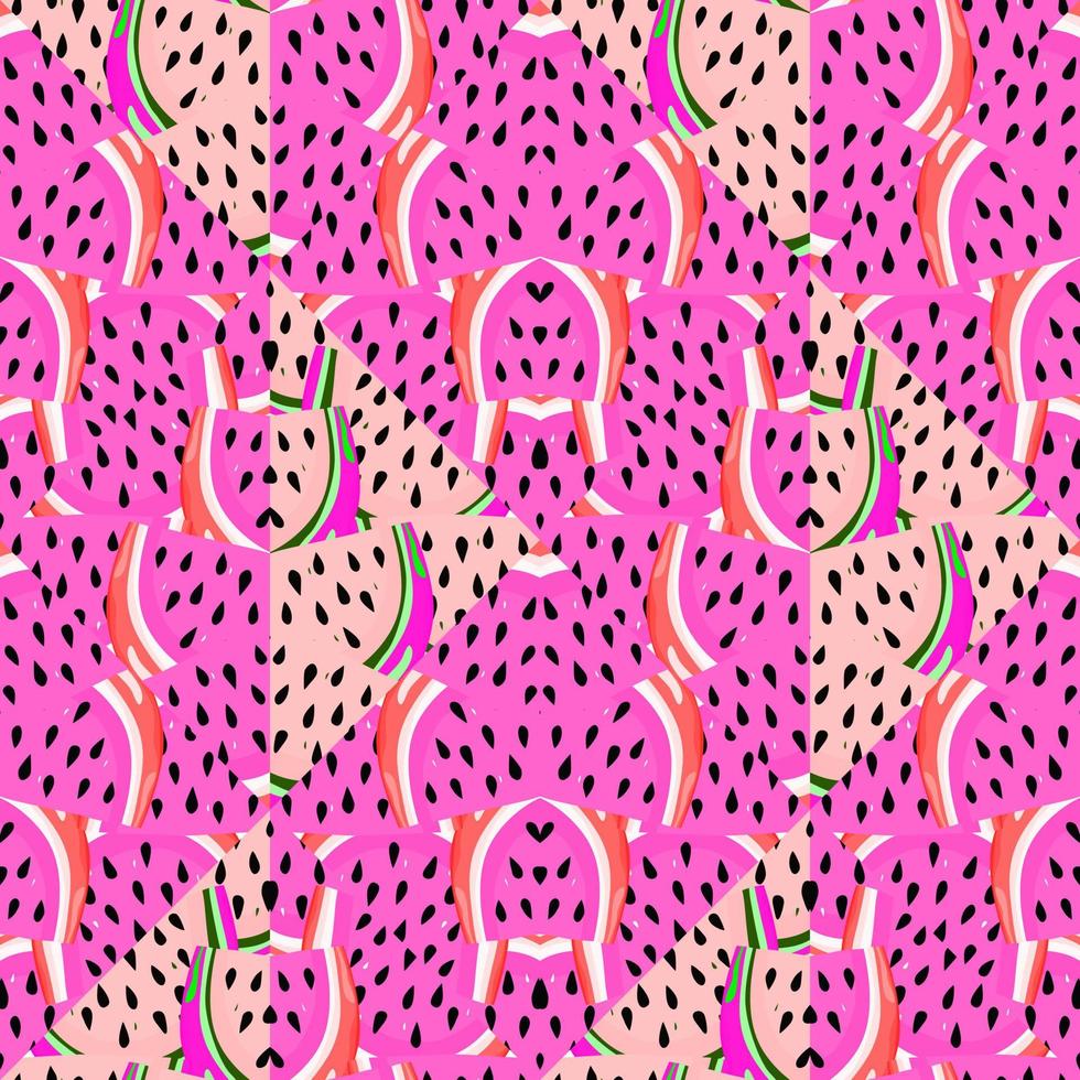 Abstract watermelon slices mosaic seamless pattern. Creative skin endless wallpaper. vector