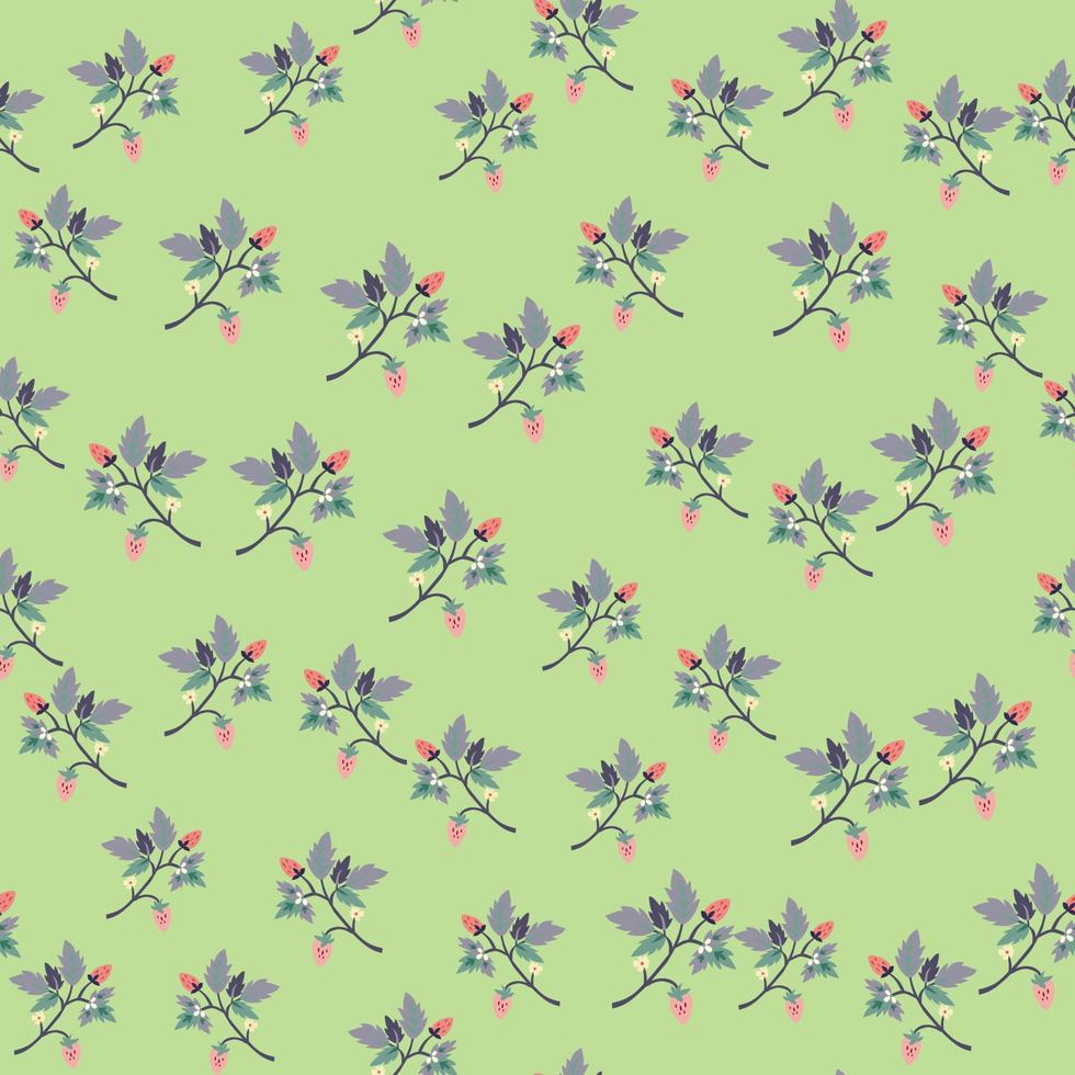 Wild strawberry seamless pattern. Wild berries floral wallpaper. Strawberry plant endless backdrop. vector