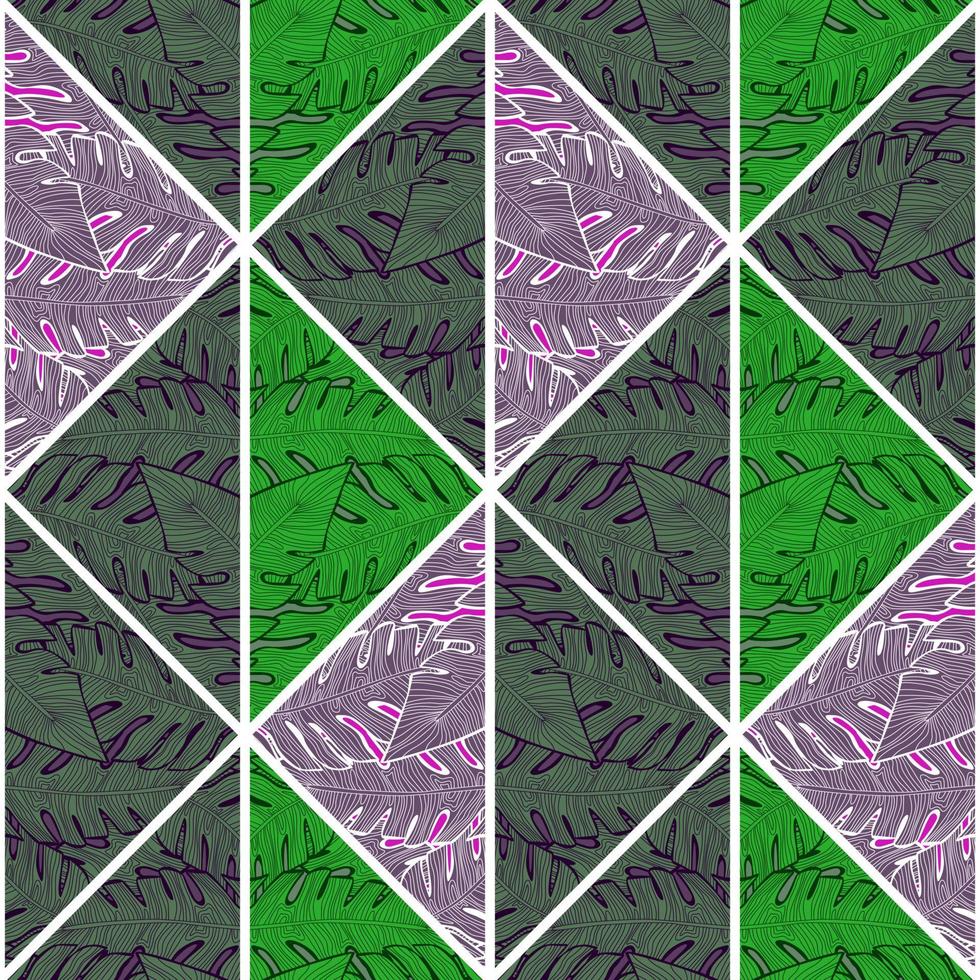 Contoured outline leaves mosaic seamless pattern. Palm leaf tile. Botanical foliage endless wallpaper. vector