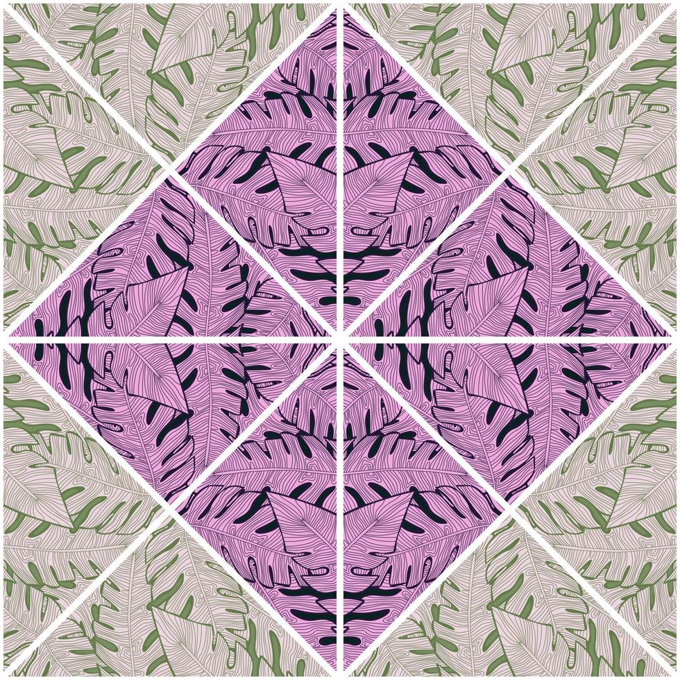 Contoured outline leaves mosaic seamless pattern. Palm leaf tile. Botanical foliage endless wallpaper. vector