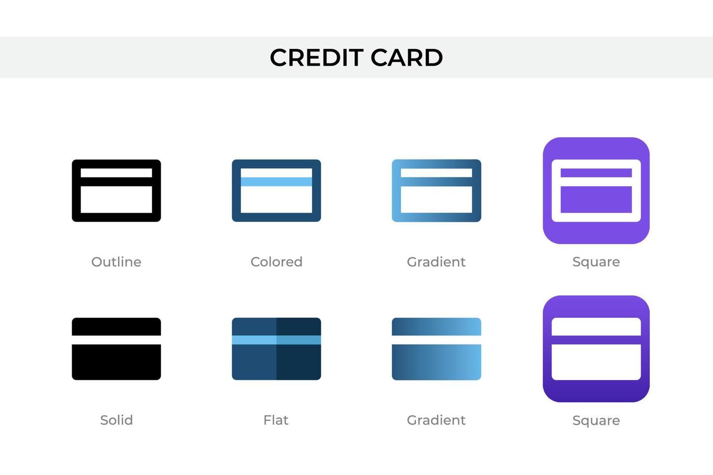 credit card icon in different style. credit card vector icons designed in outline, solid, colored, gradient, and flat style. Symbol, logo illustration. Vector illustration