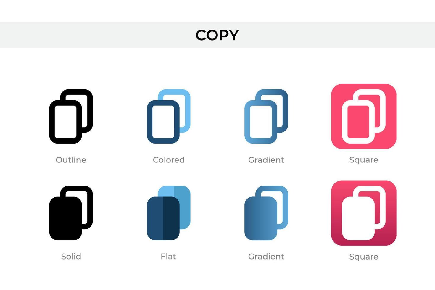 copy icon in different style. copy vector icons designed in outline, solid, colored, gradient, and flat style. Symbol, logo illustration. Vector illustration