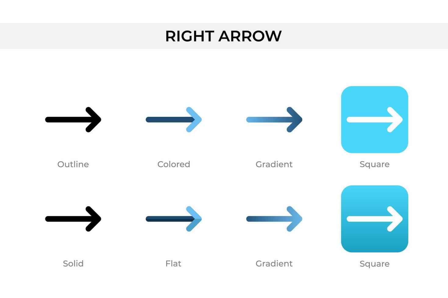 right arrow icon in different style. right arrow vector icons designed in outline, solid, colored, gradient, and flat style. Symbol, logo illustration. Vector illustration