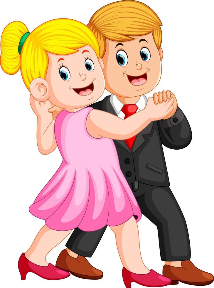 the woman using the pink dress and the man using the coat dancing together vector