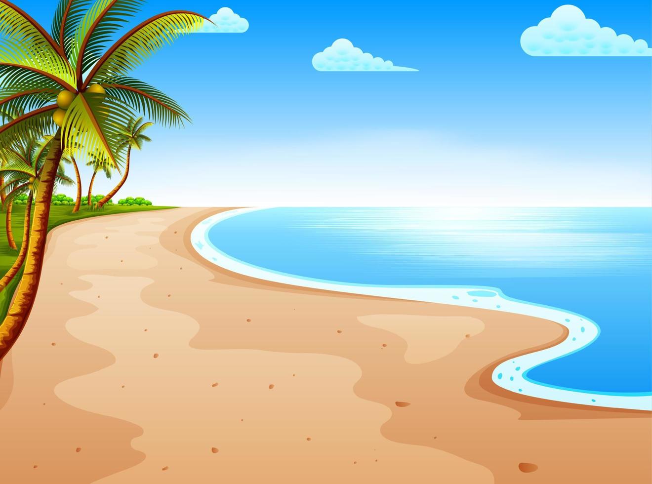 la vista de la playa tropical con el hermoso cielo azul y el cocotero vector
