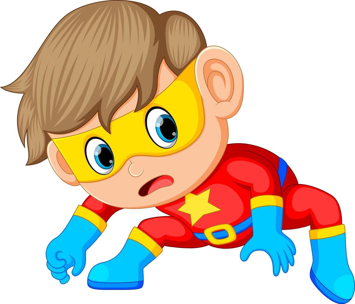 Boy in red super hero costume and mask vector