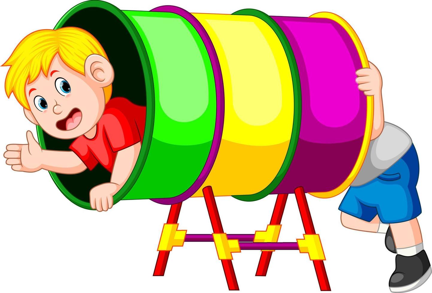 boys happy play in the rainbow tube vector