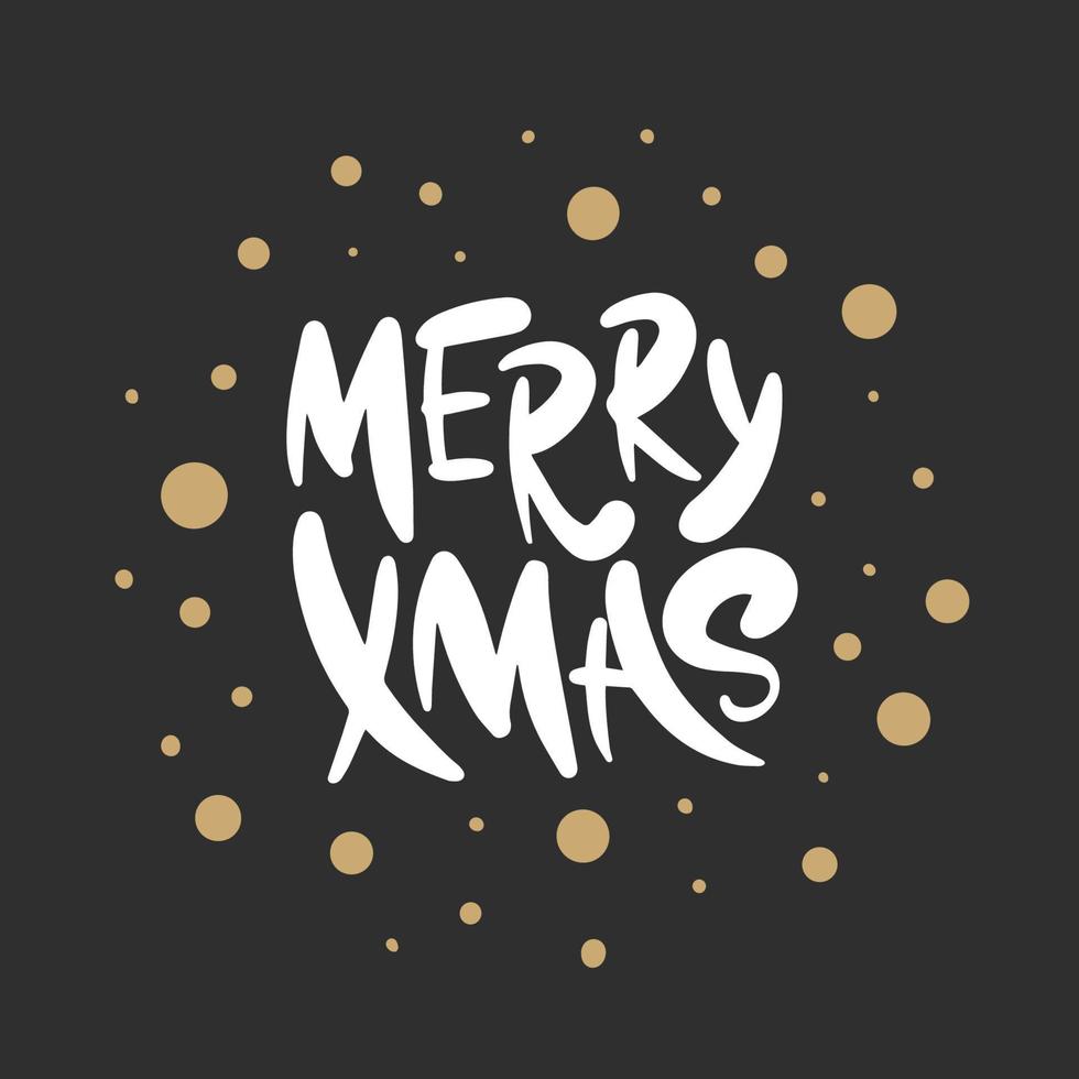 Vector lettering illustration phrase Merry Xmas for posters, decoration, card, t-shirts and print. Hand drawn calligraphy for Christmas and New Year holiday on dark background.