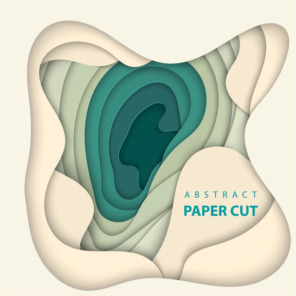 fondo vectorial con formas de corte de papel de colores beige y verde. Estilo de arte de papel abstracto 3d, diseño de diseño para presentaciones de negocios, volantes, carteles, impresiones, decoración, tarjetas, portada de folleto. vector